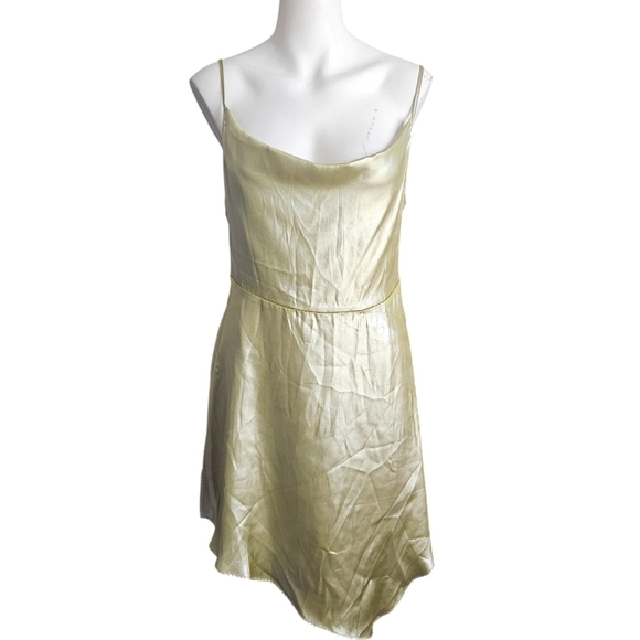 Urban Outfitters Mallory Asymmetrical Metallic Lime Green Slip Dress Size Medium - Picture 1 of 11